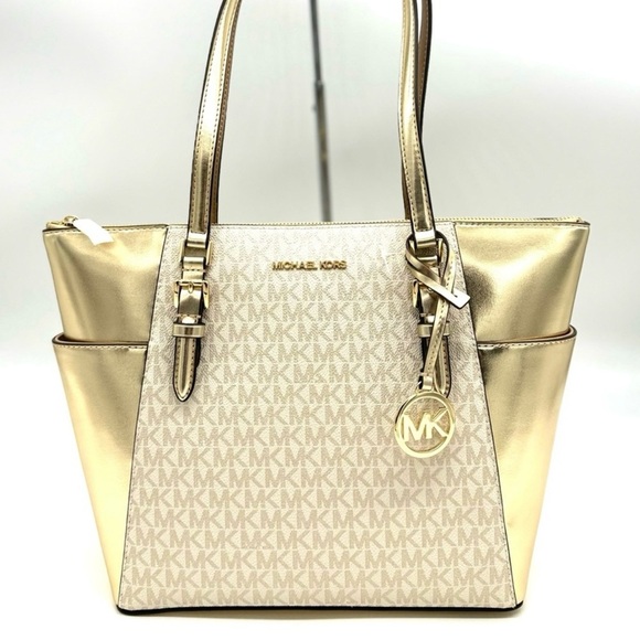 Michael Kors Large Charlotte TZ Tote Bag Gold (NWT) - Picture 1 of 12